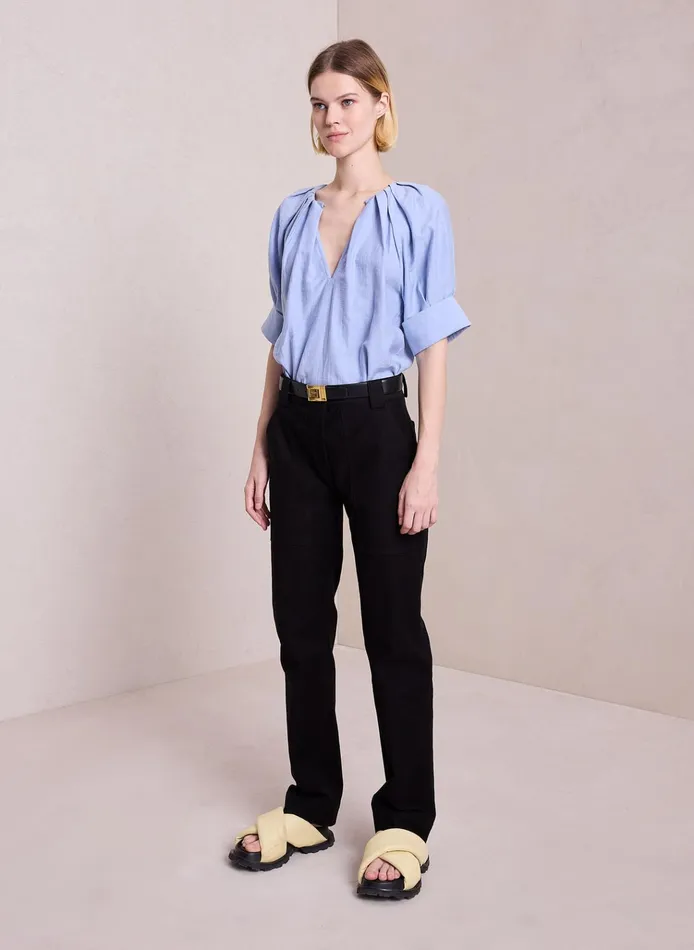 Women Tops ALC Carey Cotton Linen Top Powder Blue