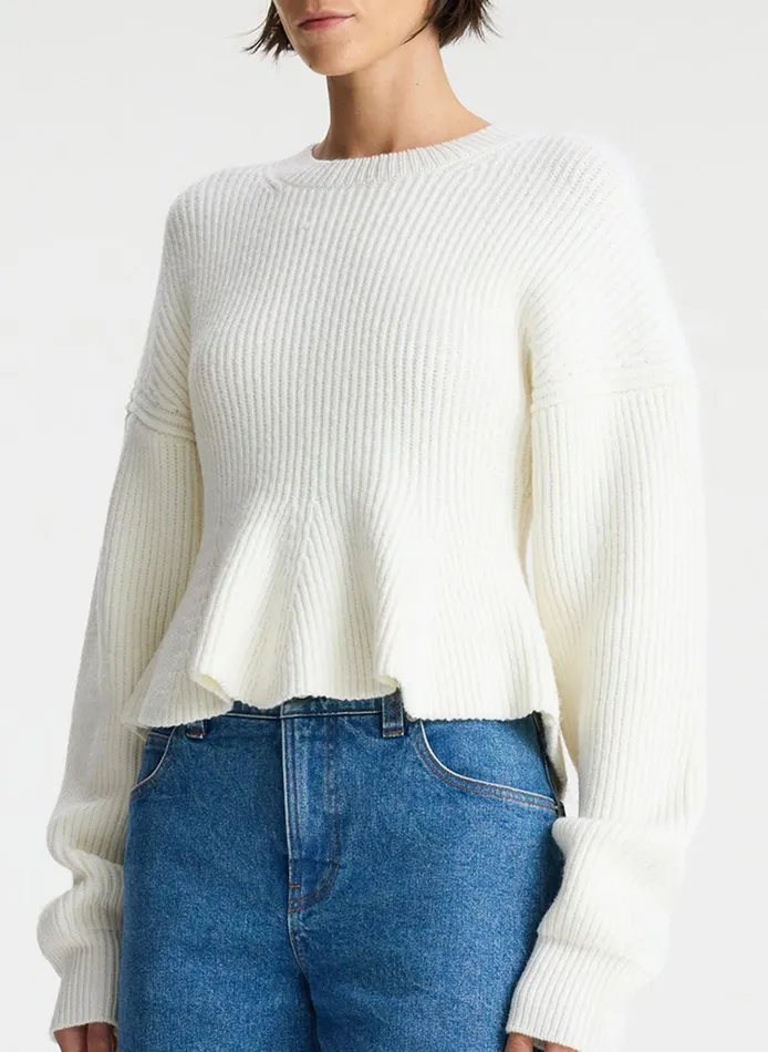 Women Tops ALC Eliza Peplum Wool Sweater Buttercream