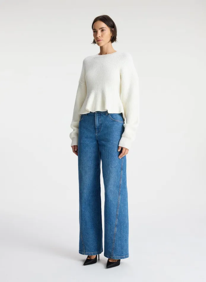 Women Tops ALC Eliza Peplum Wool Sweater Buttercream