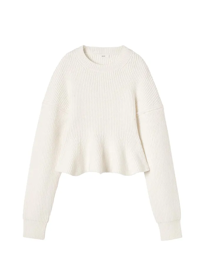 Women Tops ALC Eliza Peplum Wool Sweater Buttercream