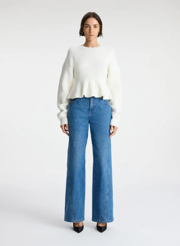 Women Tops ALC Eliza Peplum Wool Sweater Buttercream