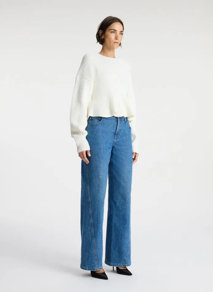 Women Tops ALC Eliza Peplum Wool Sweater Buttercream