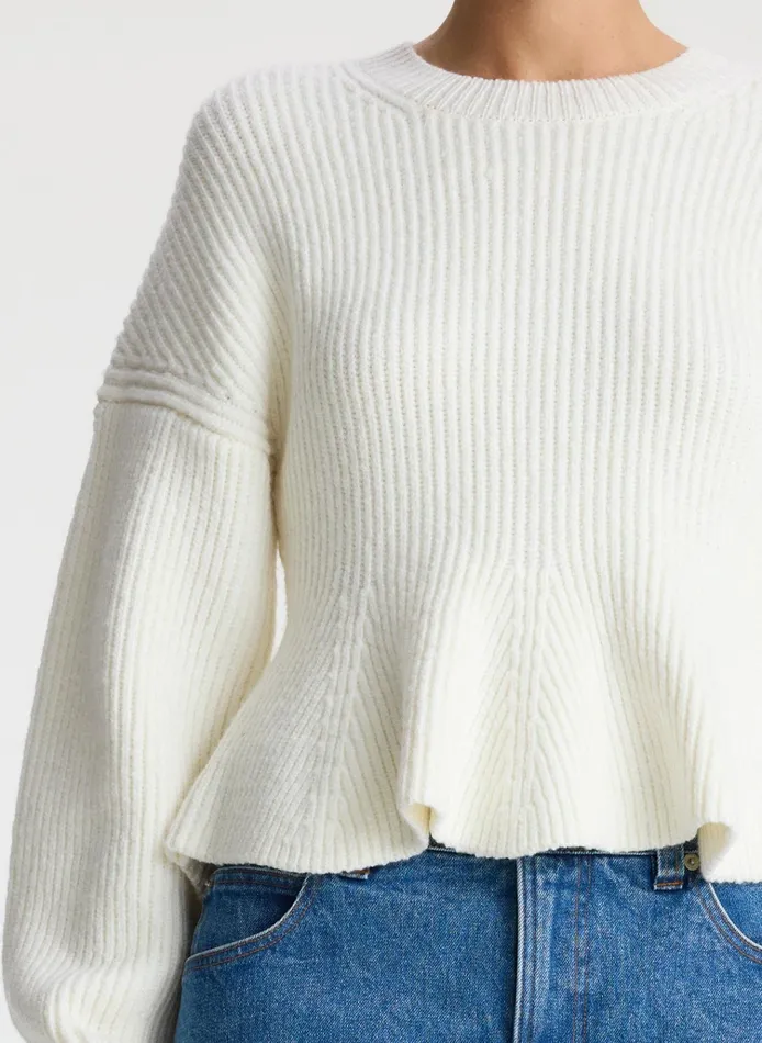 Women Tops ALC Eliza Peplum Wool Sweater Buttercream