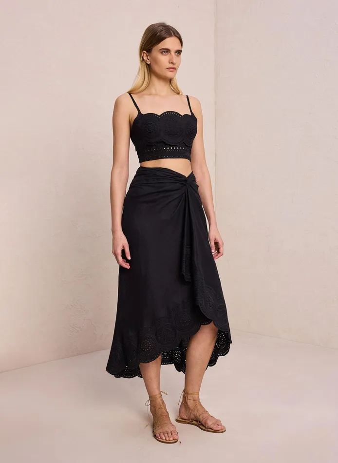 Women Tops ALC Positano Linen Eyelet Top Blackblack