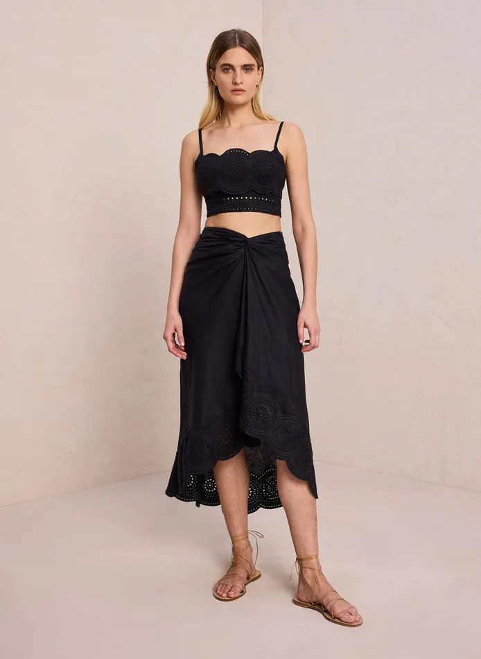 Women Tops ALC Positano Linen Eyelet Top Blackblack