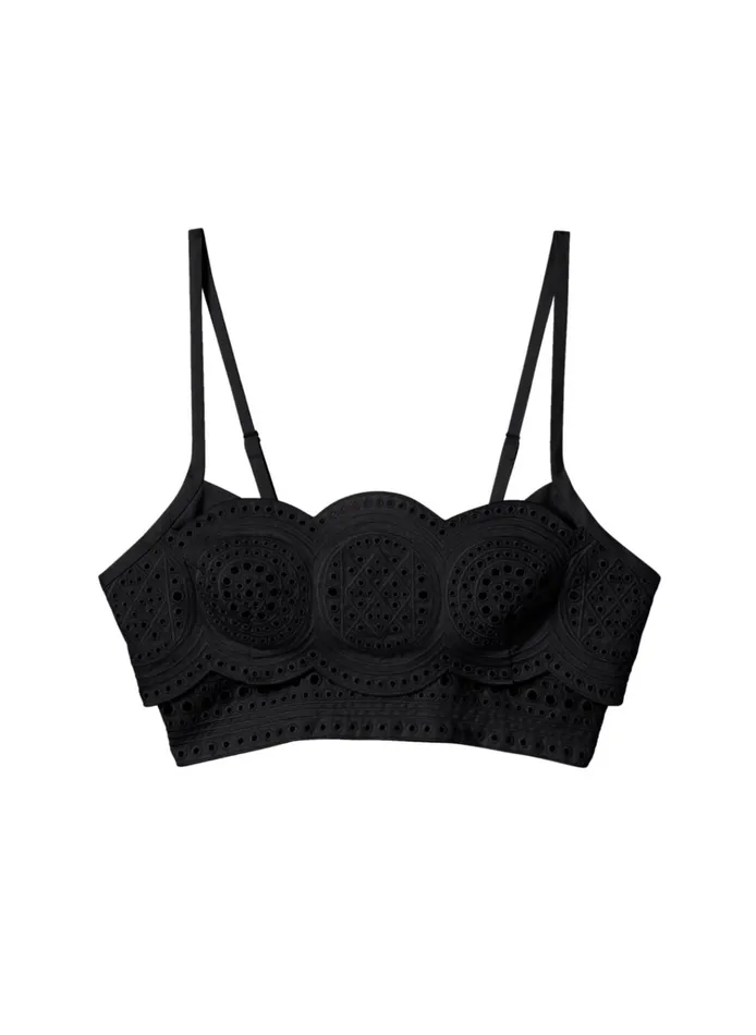 Women Tops ALC Positano Linen Eyelet Top Blackblack