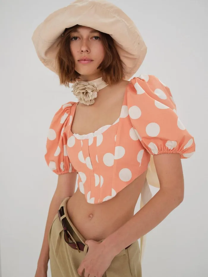 Women Tops For Love and Lemons Yasmin Puff Sleeve Corset Top Orange