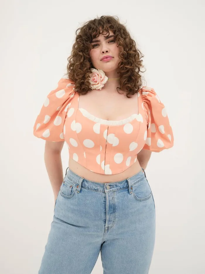 Women Tops For Love and Lemons Yasmin Puff Sleeve Corset Top Orange Women Tops For Love and Lemons Yasmin Puff Sleeve Corset Top Orange