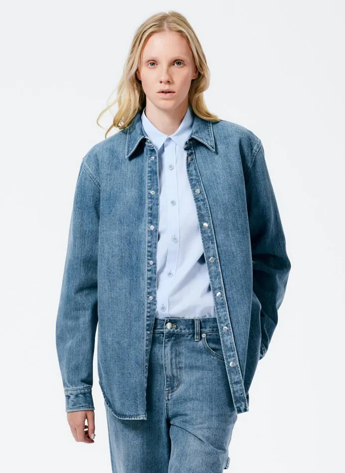 Women Tops Tibi Classic Wash Denim Easy Shirt Classic Blue