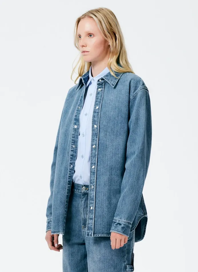 Women Tops Tibi Classic Wash Denim Easy Shirt Classic Blue