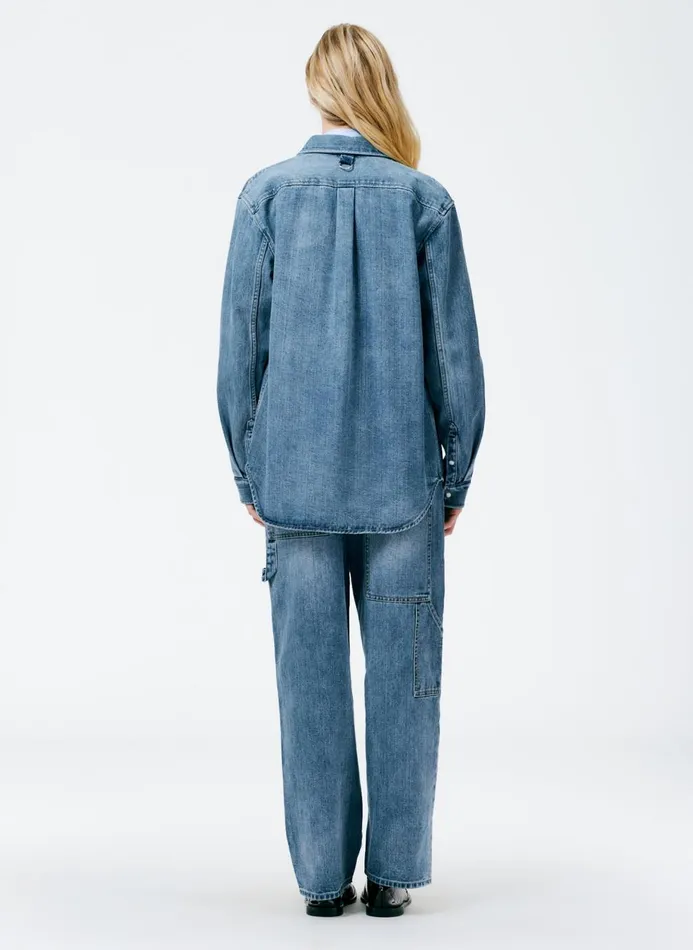 Women Tops Tibi Classic Wash Denim Easy Shirt Classic Blue