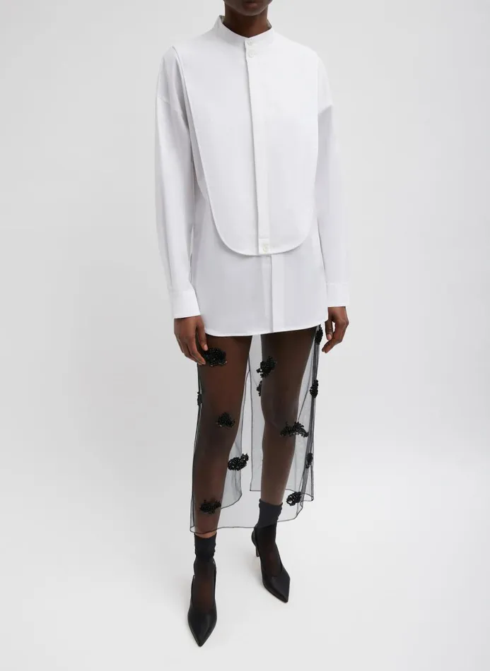 Women Tops Tibi Eco Poplin Tuxedo Shirt With Bib Flap White