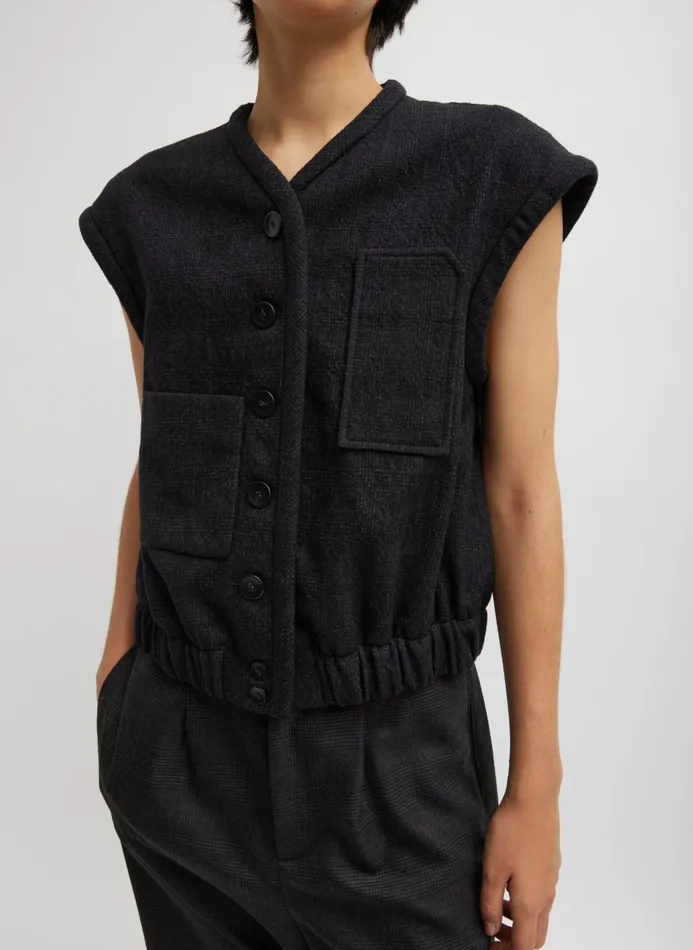 Women Tops Tibi Kian Glenplaid Blousant Vest Grey Multi
