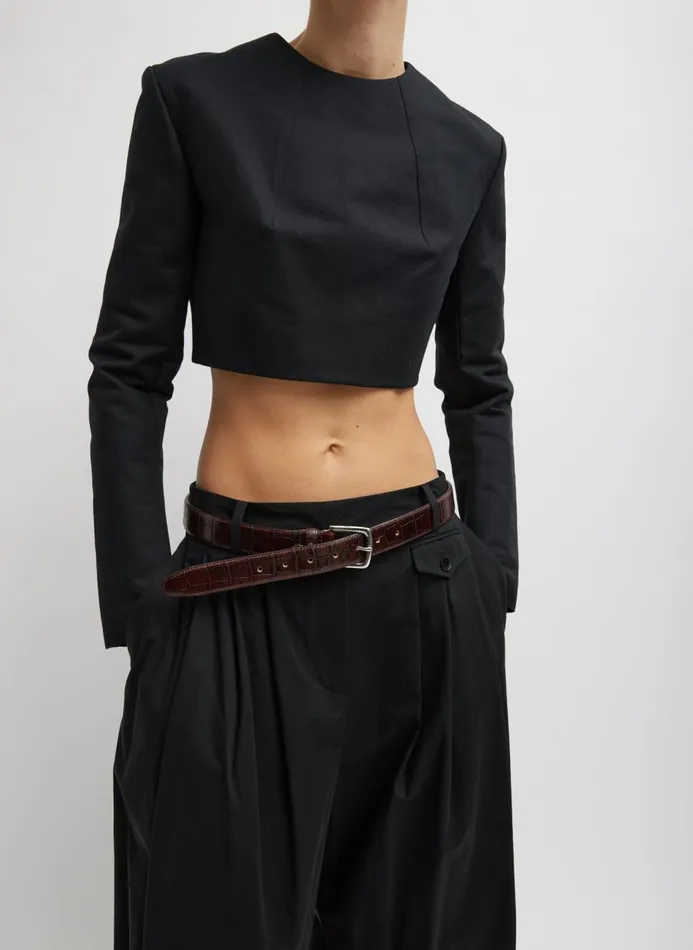 Women Tops Tibi Sculpted Cotton Cropped Long Sleeve Top Black