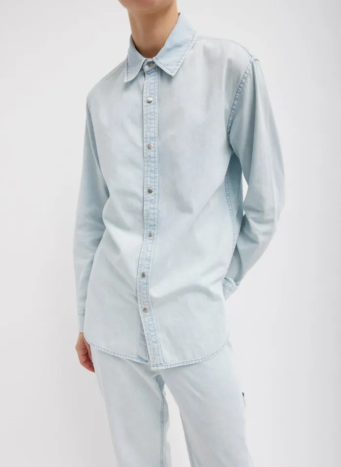 Women Tops Tibi Summer Denim Charlie Slim Men039s Shirt Bleached Denim