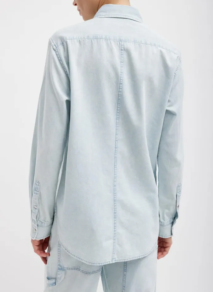 Women Tops Tibi Summer Denim Charlie Slim Men039s Shirt Bleached Denim
