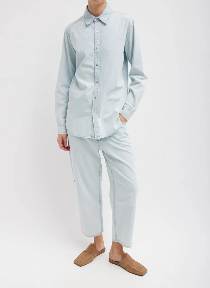 Women Tops Tibi Summer Denim Charlie Slim Men039s Shirt Bleached Denim