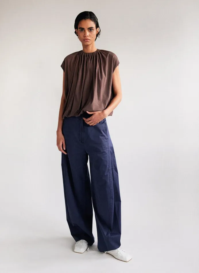 Women Tops Tibi TShirting Shirred Neck Circular Top Cacao