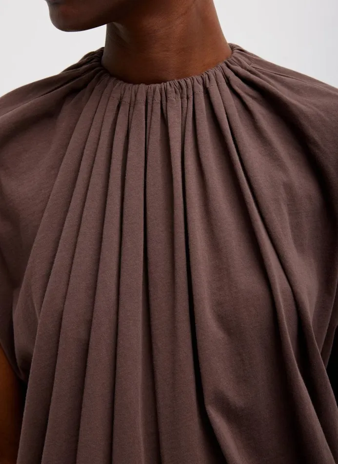Women Tops Tibi TShirting Shirred Neck Circular Top Cacao