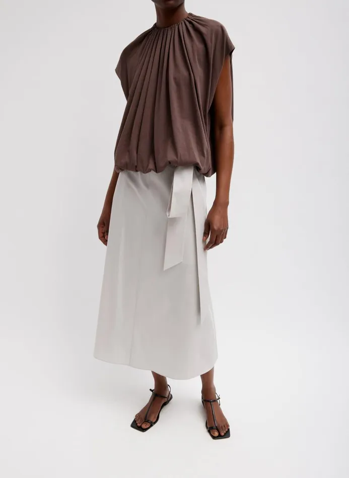 Women Tops Tibi TShirting Shirred Neck Circular Top Cacao