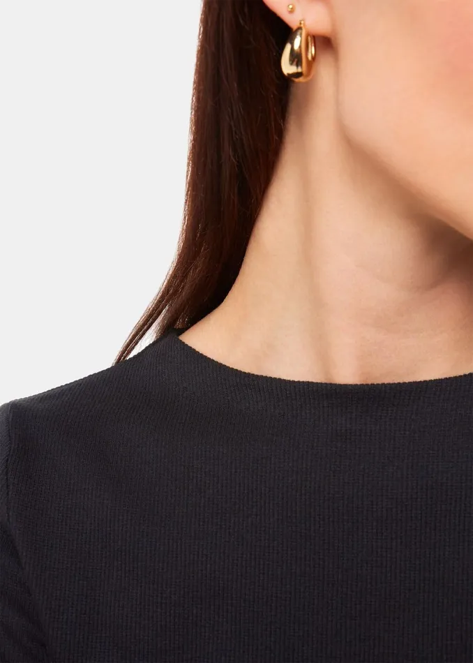 Women Tops Whistles Black High Neck Long Sleeve Rib Top
