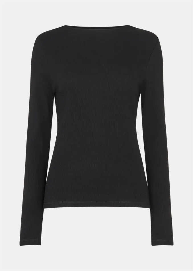 Women Tops Whistles Black High Neck Long Sleeve Rib Top