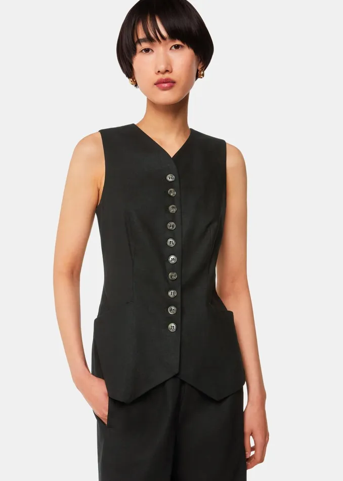 Women Tops Whistles Black Lindsey Linen Blend Waistcoat