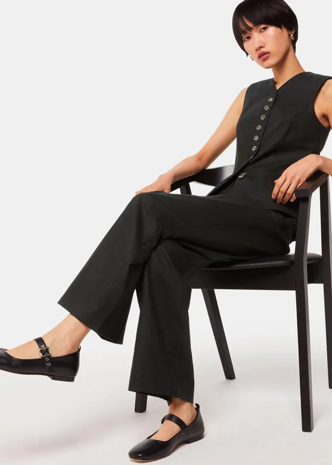 Women Tops Whistles Black Lindsey Linen Blend Waistcoat