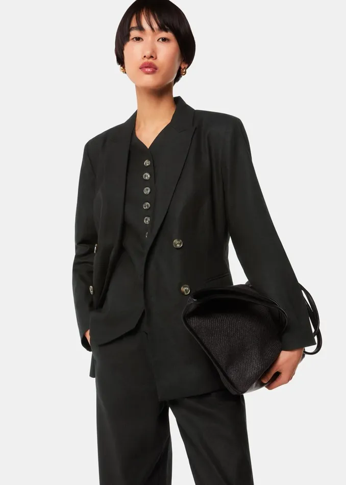 Women Tops Whistles Black Lindsey Linen Blend Waistcoat