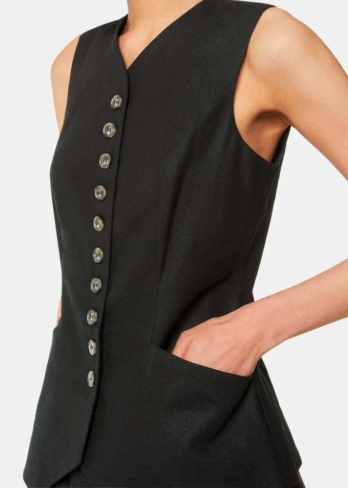 Women Tops Whistles Black Lindsey Linen Blend Waistcoat