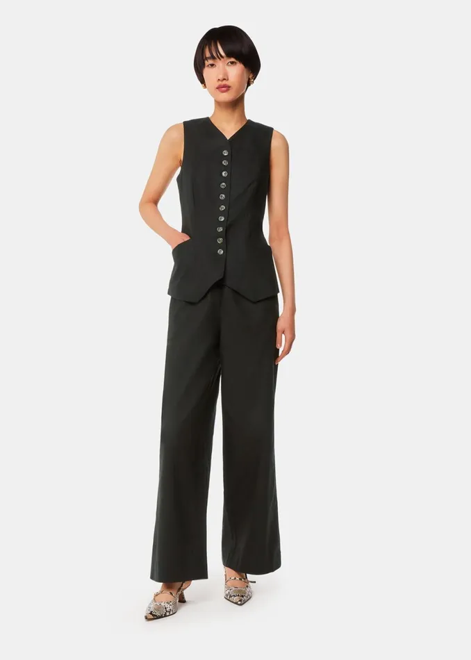 Women Tops Whistles Black Lindsey Linen Blend Waistcoat
