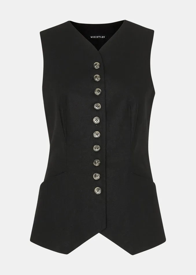 Women Tops Whistles Black Lindsey Linen Blend Waistcoat