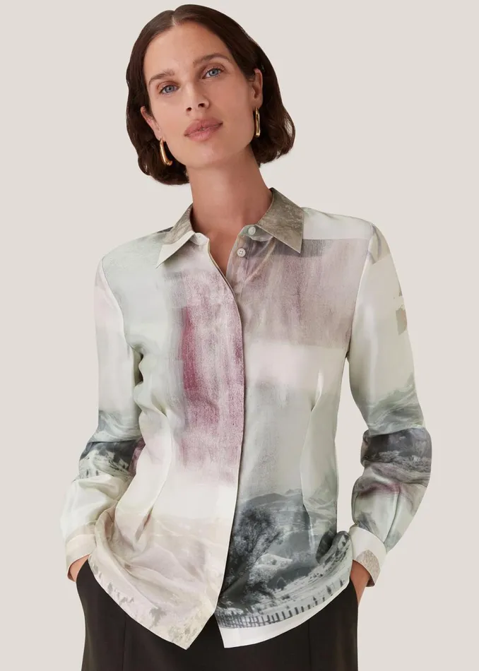 Women Tops Whistles Ivory Wild Horse Print Silk Shirt