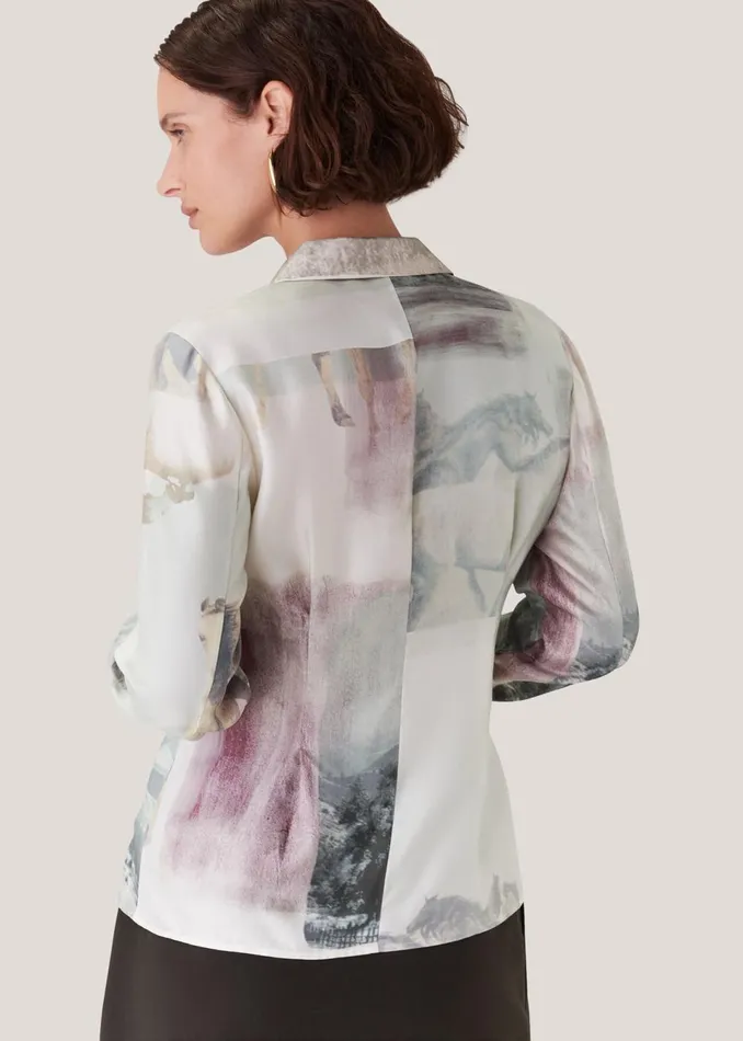Women Tops Whistles Ivory Wild Horse Print Silk Shirt