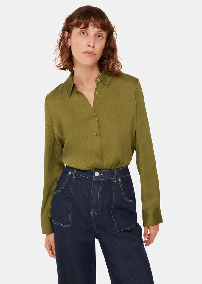 Women Tops Whistles Khaki Molly Satin Shirt