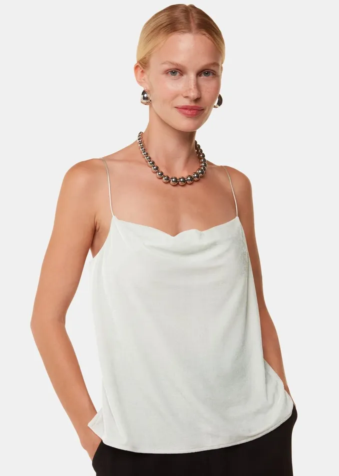 Women Tops Whistles Silver Velvet Cowl Neck Cami Top