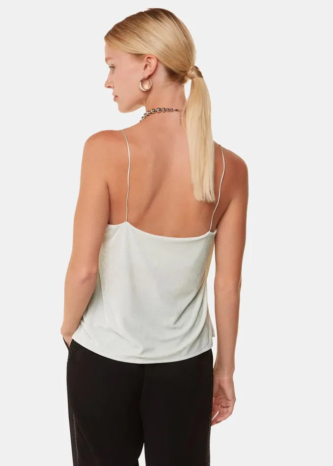 Women Tops Whistles Silver Velvet Cowl Neck Cami Top