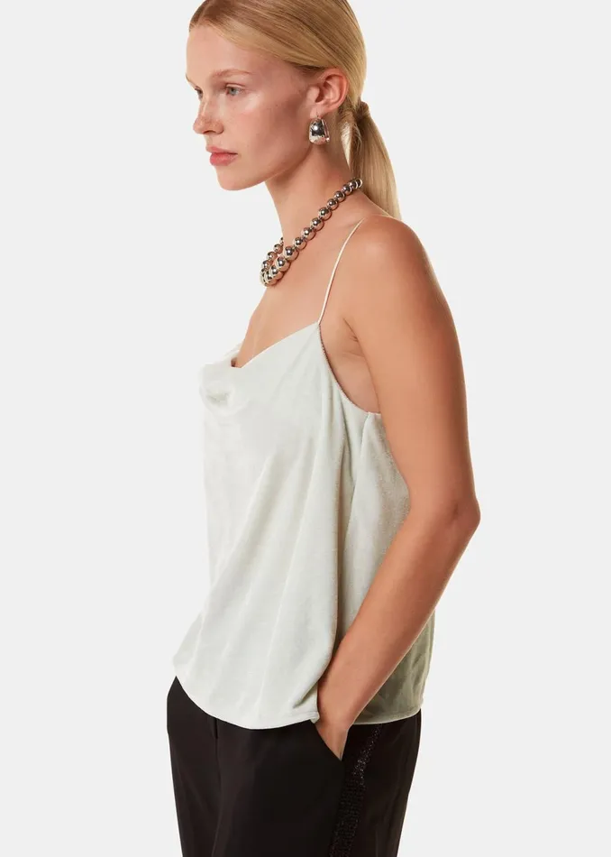 Women Tops Whistles Silver Velvet Cowl Neck Cami Top