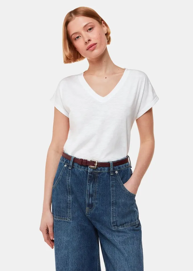 Women Tops Whistles White Willa VNeck Cap Sleeve Tee