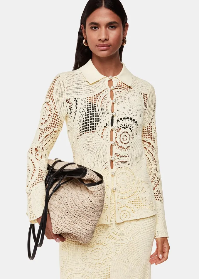 Women Tops Whistles Yellow Crochet Circle Shirt