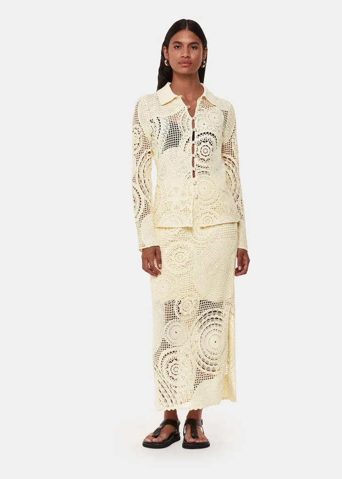 Women Tops Whistles Yellow Crochet Circle Shirt