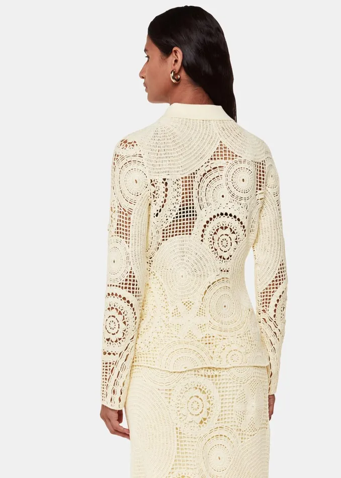 Women Tops Whistles Yellow Crochet Circle Shirt