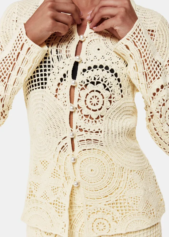 Women Tops Whistles Yellow Crochet Circle Shirt