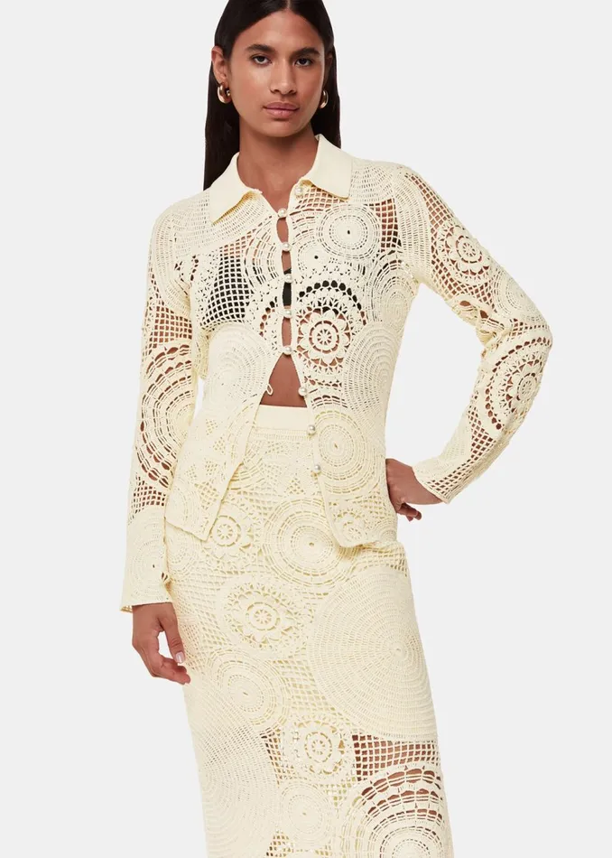 Women Tops Whistles Yellow Crochet Circle Shirt
