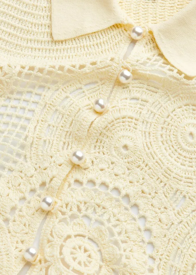 Women Tops Whistles Yellow Crochet Circle Shirt