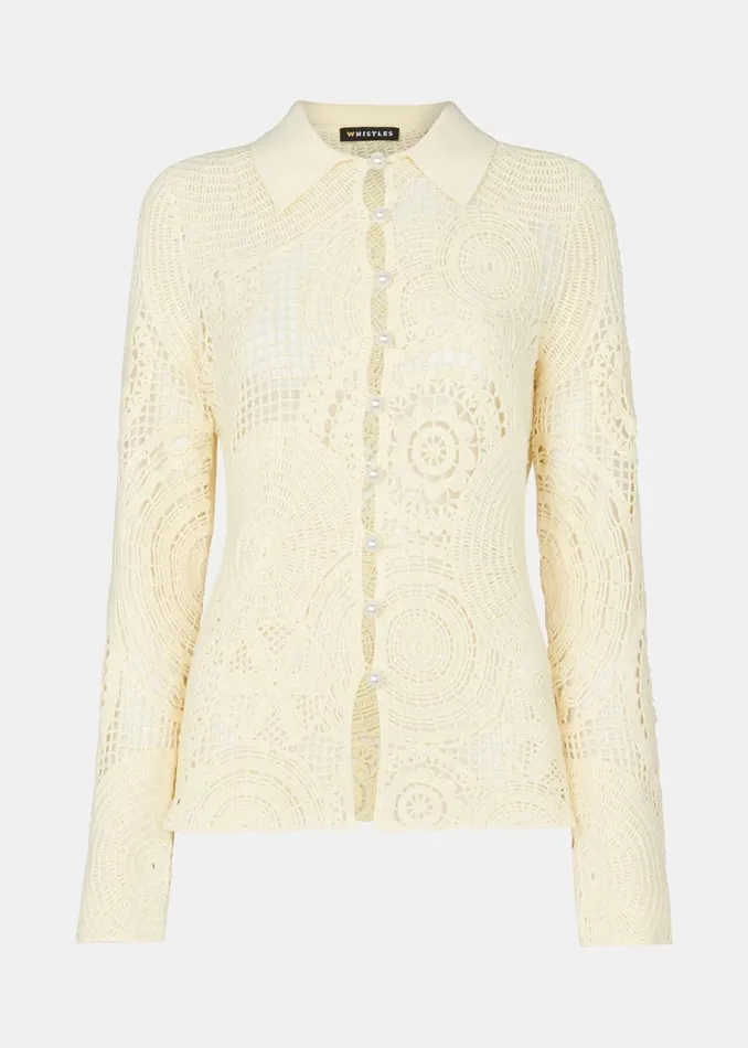 Women Tops Whistles Yellow Crochet Circle Shirt