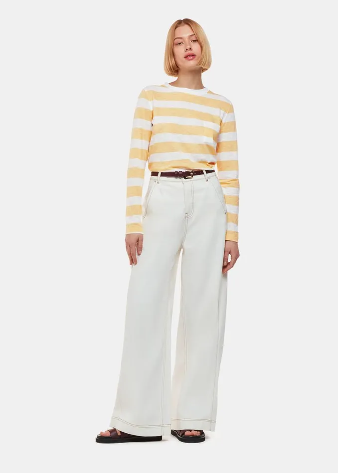 Women Tops Whistles Yellow Stripe Crew Neck Pocket Top