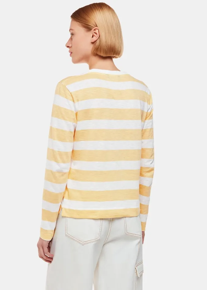 Women Tops Whistles Yellow Stripe Crew Neck Pocket Top