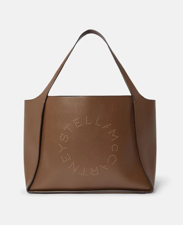 Women Tote Bags Stella McCartney Logo Large Tote Bag Chocolate Brown