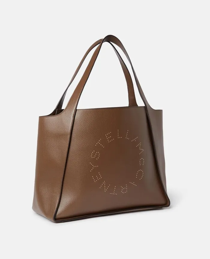Women Tote Bags Stella McCartney Logo Large Tote Bag Chocolate Brown